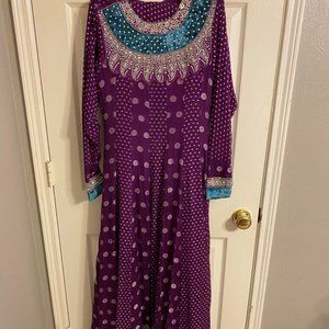 Brand New Purple and Aqua Long Shalwar Kameez